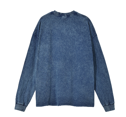 Acid Wash Dark Blue Oversize Long Sleeve T-Shirt - 250 GSM