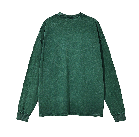 Acid Wash Dark Green Oversize Long Sleeve T-Shirt - 250 GSM