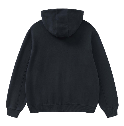 High Neck Insulated FOG Solid Color Black Fleece Hoodie - 385 GSM