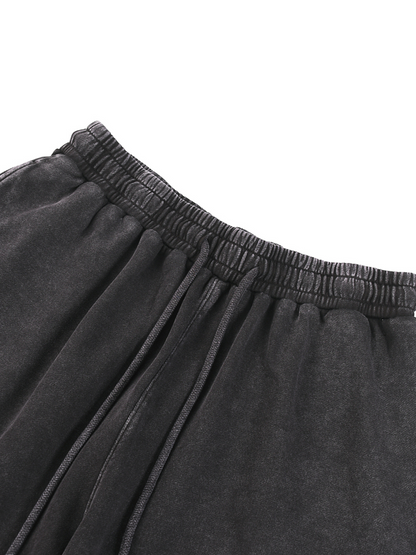 Acid Wash Straight Black Leg Pants - 360 GSM