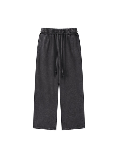 Acid Wash Straight Black Leg Pants - 360 GSM