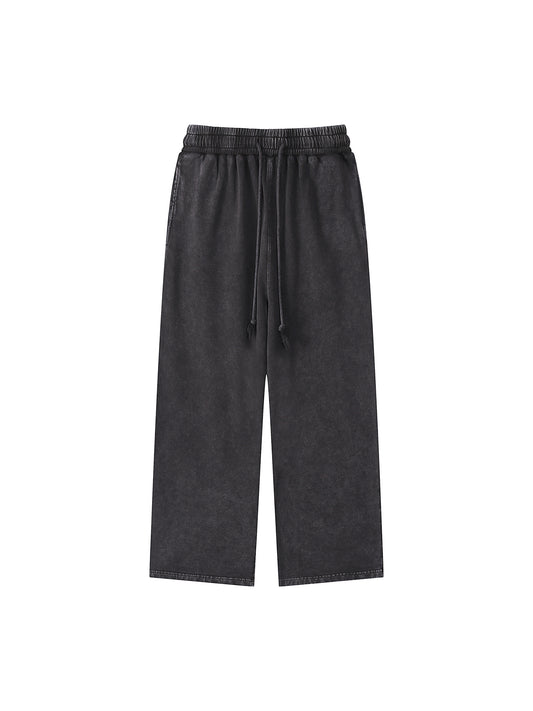 Acid Wash Straight Black Leg Pants - 360 GSM
