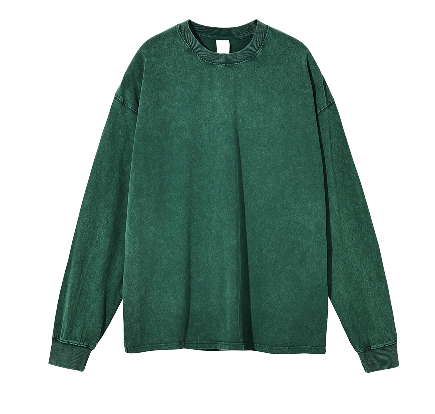 Acid Wash Dark Green Oversize Long Sleeve T-Shirt - 250 GSM