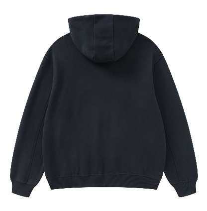 High Neck Insulated FOG Solid Color Black Fleece Hoodie - 385 GSM