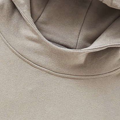 High Neck Insulated FOG Solid Color Gary Camel Fleece Hoodie - 385 GSM